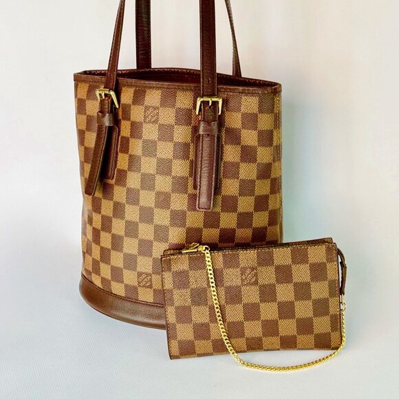 Authentic Louis Vuitton Damier Marais Bucket Bag with Accessory Pouch, Gorgeous! - Picture 1 of 16